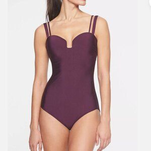 Athleta Aqualuxe Molded Square Plunge One Piece, Wild Bloom XL